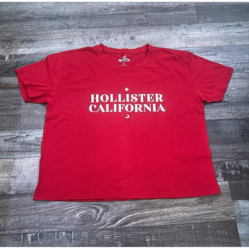 Hollister Red Graphic Logo Knit T-Shirt Crew Neck Short Sleeve Women S